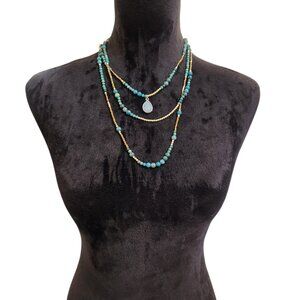 NWT Dylan Design 3 Strand Turquoise and Gold Necklace